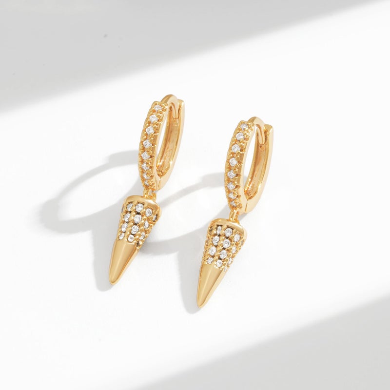 VACRONA Gold Hoop Earrings Spike Huggie Earrings for Women 14k Gold Plated Small Spike Dangle Drop Earrings - Image 4